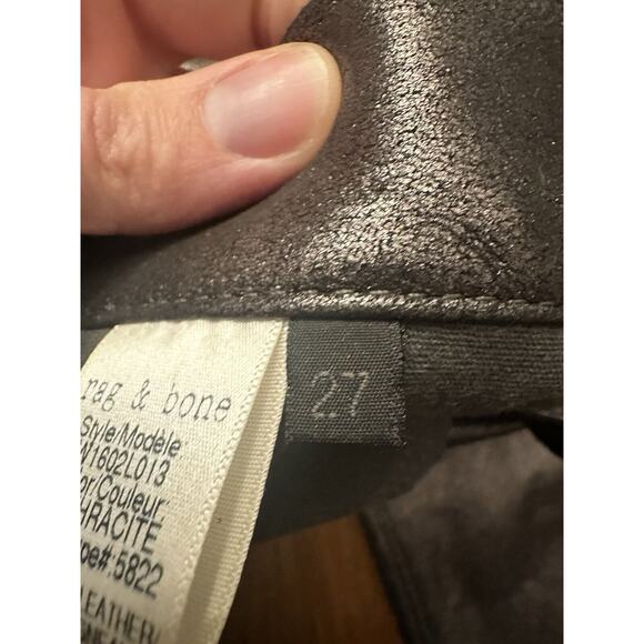 Rag & Bone 100% Lamb Soft Leather Skinny Pants Anthracite Black Size 27 Edgy - Picture 8 of 16